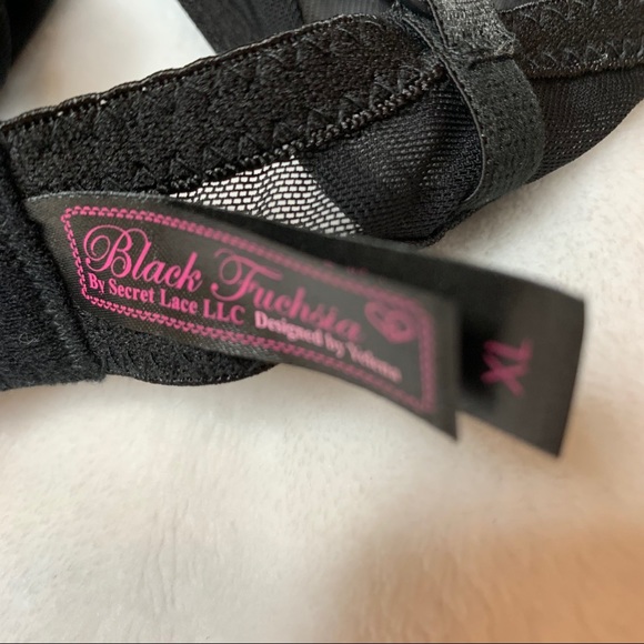 Black Fuschia Secret Lace Lingerie Blue Corset with Garters - Picture 14 of 16